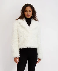 Kensie Women's Short Notch Collar Faux Fur Jacket
