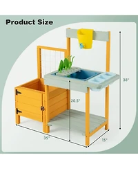 Gymax Wooden Potting Bench for Kids w/ See-Through Window Planter Box Garden Trellis