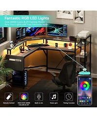 gaomon L Shaped Desk with Power Outlets & Led Lights, 62" Computer Desk with Full Monitor Stand & Storage Shelves, Corner Desk Gaming Desk, Ergonomic