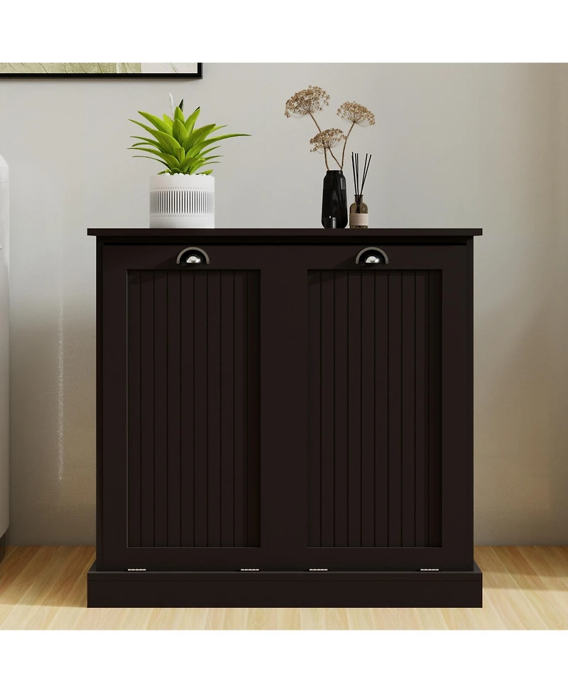 Casainc Two-Compartment Tilt-Out Laundry Sorter Cabinet with Hidden Storage