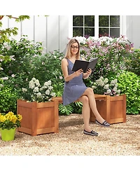 Gymax Wood Wooden Planter Box w/ Seat 2-in-1 Raised Garden Bed & Bench Outdoor