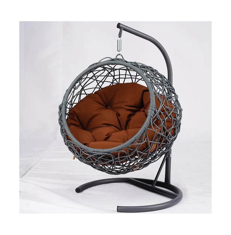 Zeus & Ruta Brown Rattan Cat Egg Chair with Stand and Cushion