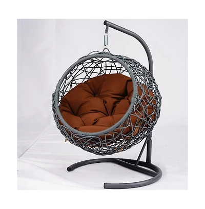 Zeus & Ruta Brown Rattan Cat Egg Chair with Stand and Cushion