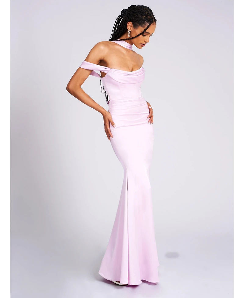 Miss Circle Women's Ivona Mauve Halter Neck Double Duchess Satin Gown