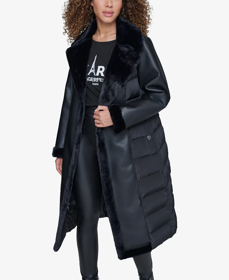 Karl Lagerfeld Paris Long belted puffer coat