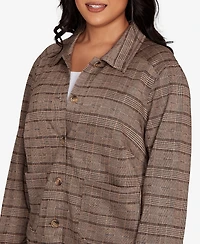 Hearts Of Palm Plus Long Sleeve Plaid Jacket