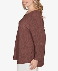 Hearts Of Palm Plus Novelty Crinkle 3/4 Sleeve Top