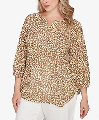 Hearts Of Palm Plus Printed 3/4 Sleeve Peasant Top