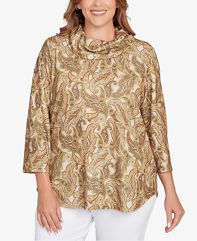 Hearts Of Palm Plus Printed Hatchi Cowl Neck Top