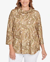 Hearts Of Palm Plus Printed Hatchi Cowl Neck Top