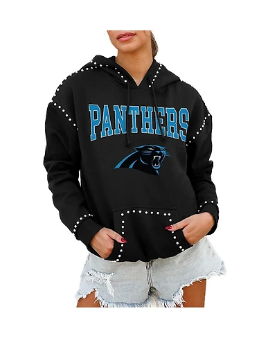 Gameday Couture Women's Black Carolina Panthers Oversized Catch the Vibe Studded Pullover Hoodie