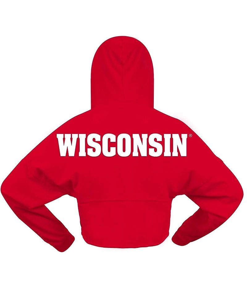 Spirit Jersey Women's Red Wisconsin Badgers Oversized Cropped Pullover Hoodie