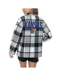 Gameday Couture Women's Grey Kansas Jayhawks Long Sleeve Brushed Plaid Button-Up Overshirt Jacket