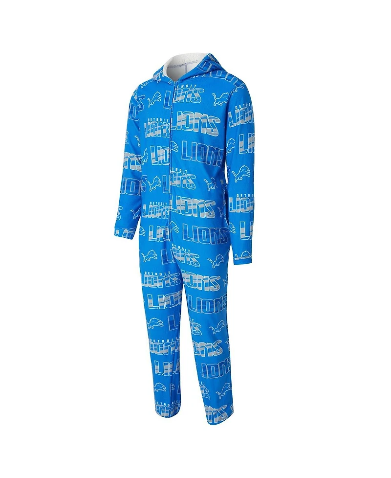 Concepts Sport Men's Blue Detroit Lions Shuffle All-Over-Print Microfleece Full-Zip Union Suit