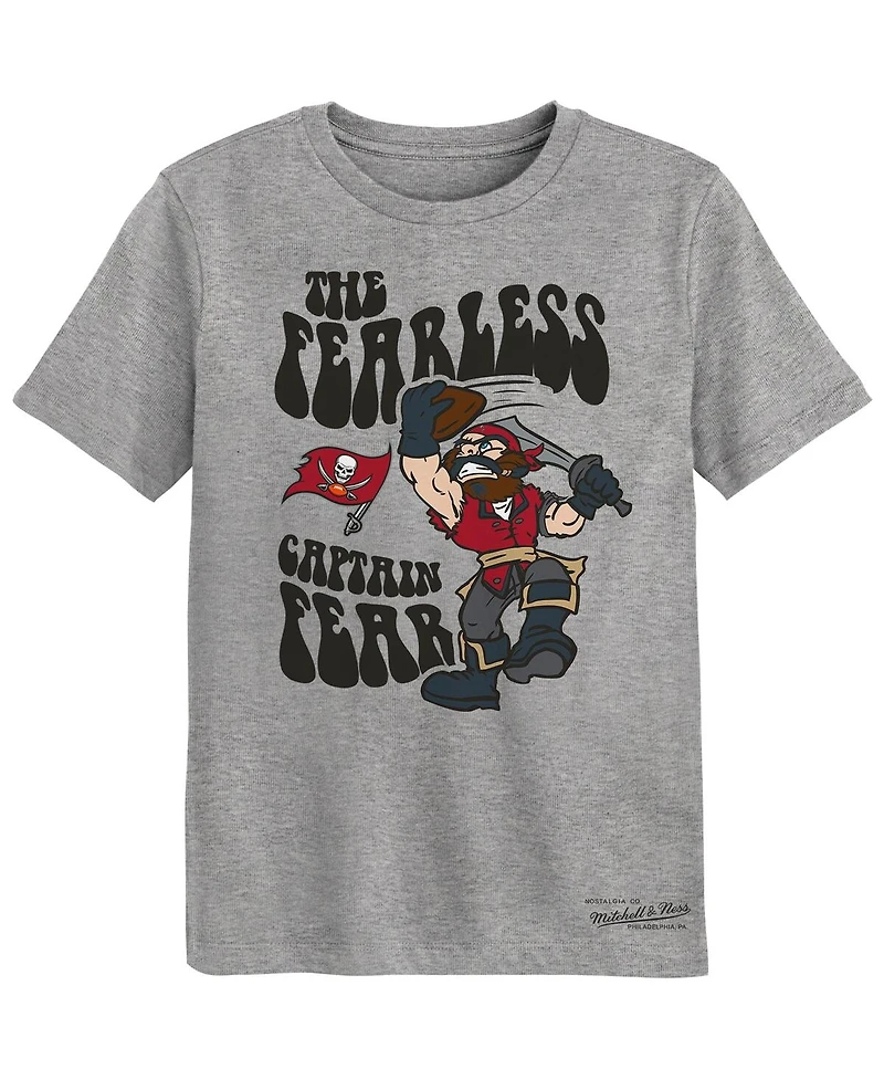 Preschool Mitchell Ness Heather Gray Tampa Bay Buccaneers Captain Fear Mascot T-Shirt