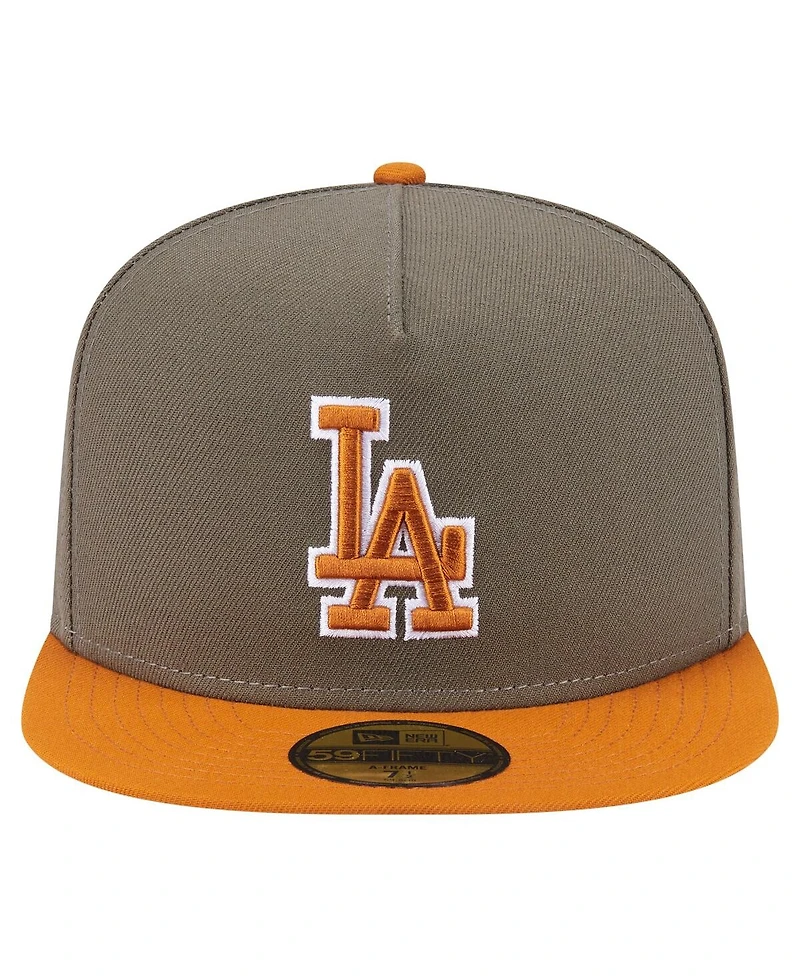 New Era Men's Olive/Orange Los Angeles Dodgers Two-Tone Color Pack A-Frame 59FIFTY Fitted Hat
