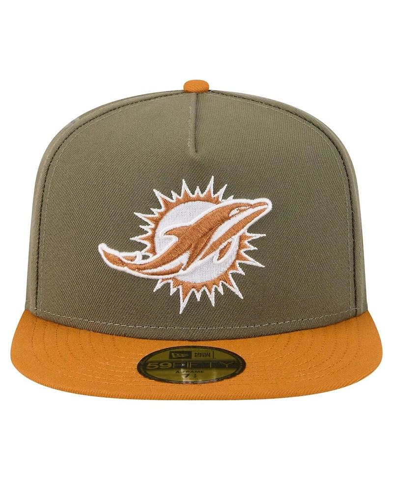 New Era Men's Olive/Brown Miami Dolphins Color Pack A-Frame 59FIFTY Fitted Hat
