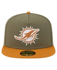 New Era Men's Olive/Brown Miami Dolphins Color Pack A-Frame 59FIFTY Fitted Hat