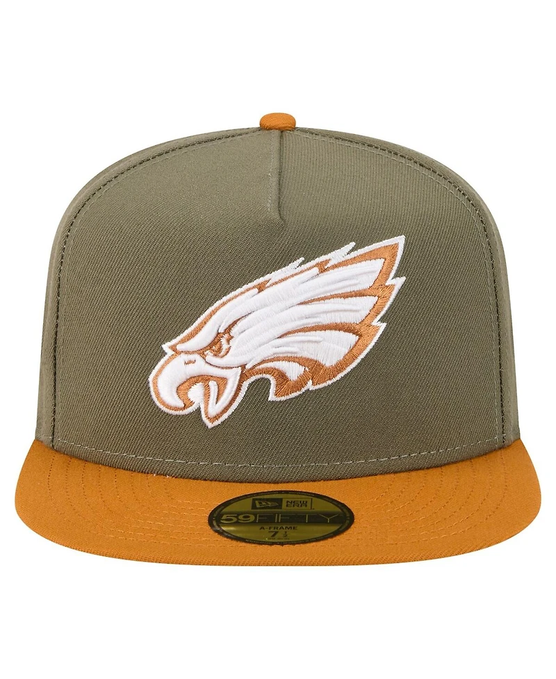 New Era Men's Olive/Brown Philadelphia Eagles Color Pack A-Frame 59FIFTY Fitted Hat