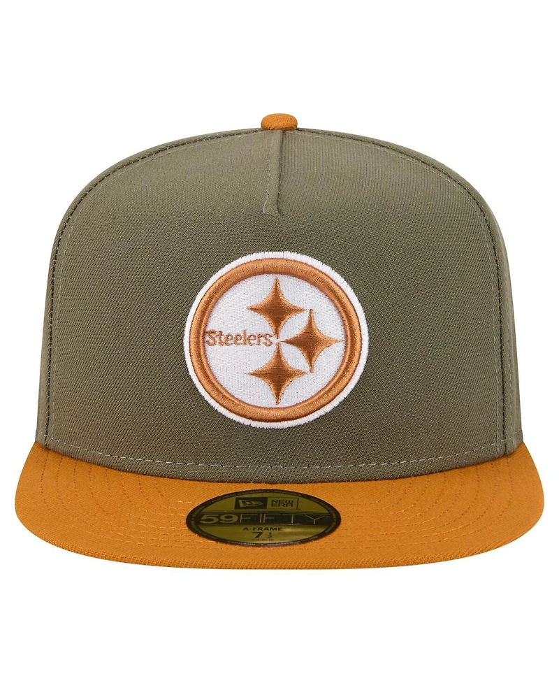 New Era Men's Olive/Brown Pittsburgh Steelers Color Pack A-Frame 59FIFTY Fitted Hat