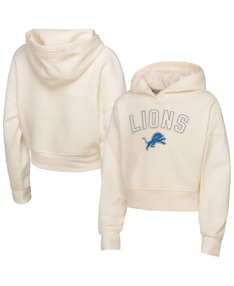Outerstuff Big Girls Cream Detroit Lions Oversized Cropped Blitz Hoodie
