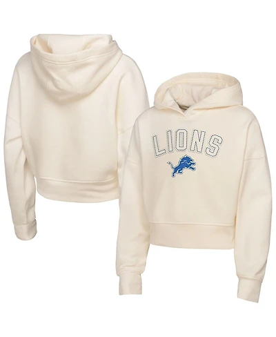 Outerstuff Big Girls Cream Detroit Lions Oversized Cropped Blitz Hoodie