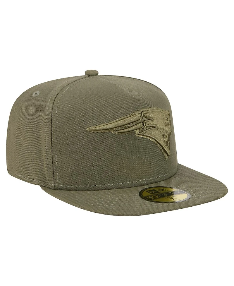 New Era Men's Olive England Patriots Color Pack A-Frame 59FIFTY Fitted Hat