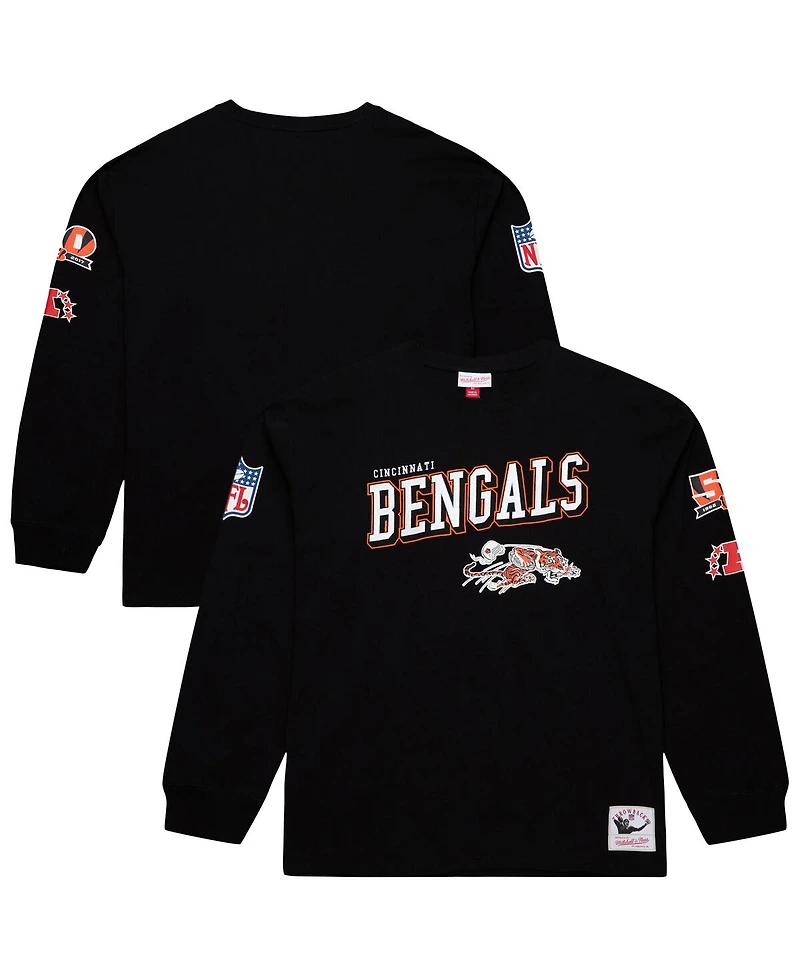 Mitchell & Ness Men's Black Cincinnati Bengals Training Camp Vintage Logos Long Sleeve T-Shirt