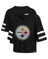 '47 Brand Women's Black Pittsburgh Steelers Premier Scout Cropped V-Neck T-Shirt