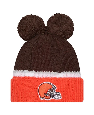 New Era Women's Brown Cleveland Browns Double Bubble with Poms Cuffed Knit Hat