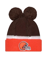 New Era Women's Brown Cleveland Browns Double Bubble with Poms Cuffed Knit Hat