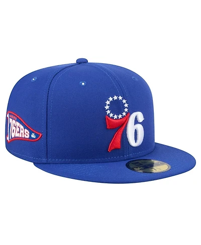 New Era Men's Royal Philadelphia 76ers Throwback Pennant 59FIFTY Fitted Hat
