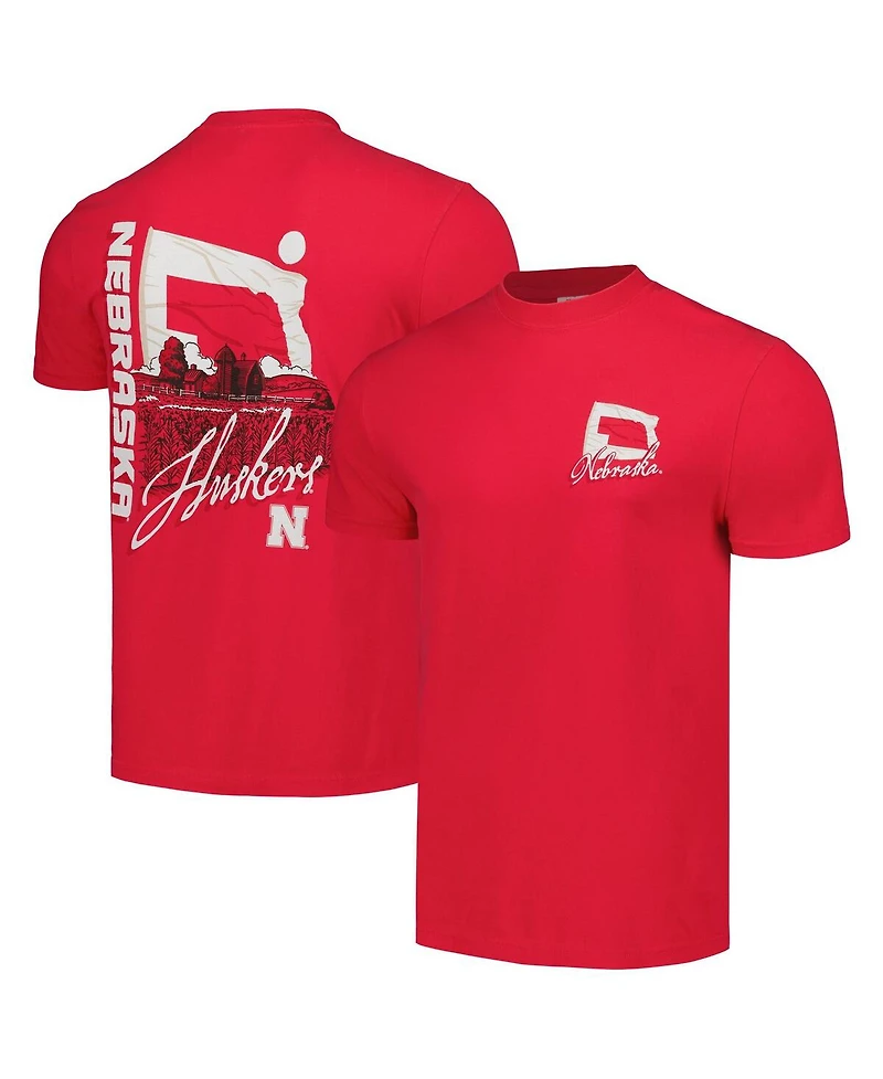 Image One Men's and Women's Scarlet Nebraska Huskers Hyper Local Farming Flag Skyline T-Shirt