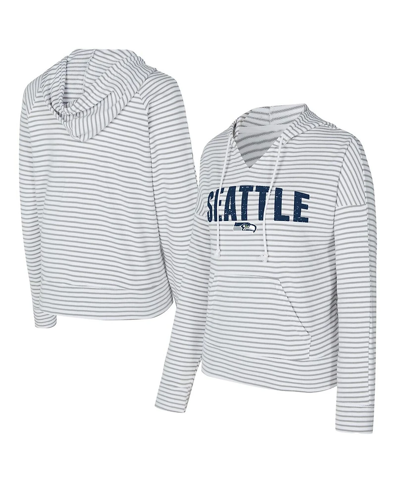 Concepts Sport Women's White/Gray Seattle Seahawks Liftoff Striped V-neck Hoodie