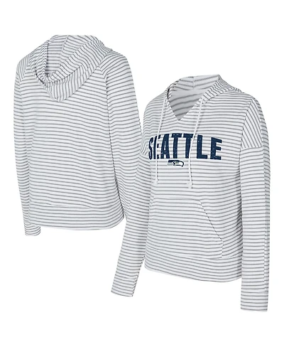 Concepts Sport Women's White/Gray Seattle Seahawks Liftoff Striped V-neck Hoodie