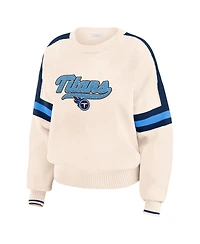 Wear by Erin Andrews Women's Cream Tennessee Titans Stripe Pullover Sweater