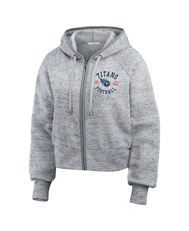 Wear by Erin Andrews Women's Heather Gray Tennessee Titans Speckled Fleece Cropped Full-Zip Hoodie