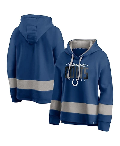 Fanatics Women's Royal/Gray Indianapolis Colts Huddle Up Fundamental Fleece Color Block Pullover Hoodie