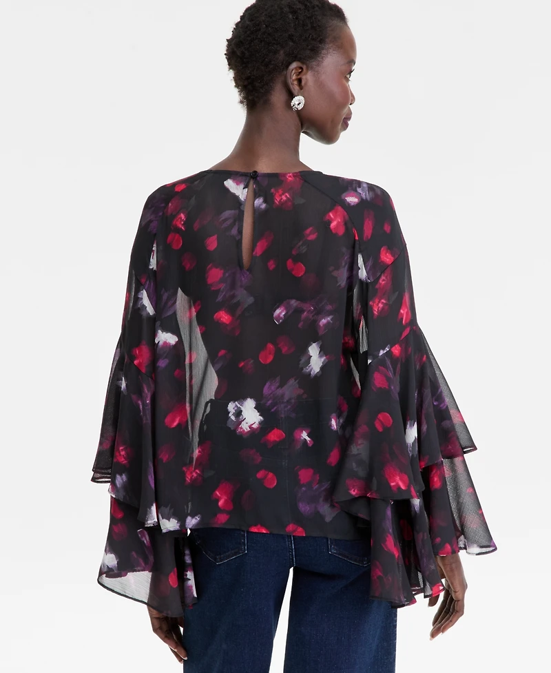 I.n.c. International Concepts Women's Printed Ruffled Top, Macy's Exclusive