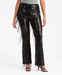 Bar Iii Women's Sequined Fringe High Rise Fitted Pants, Macy's Exclusive