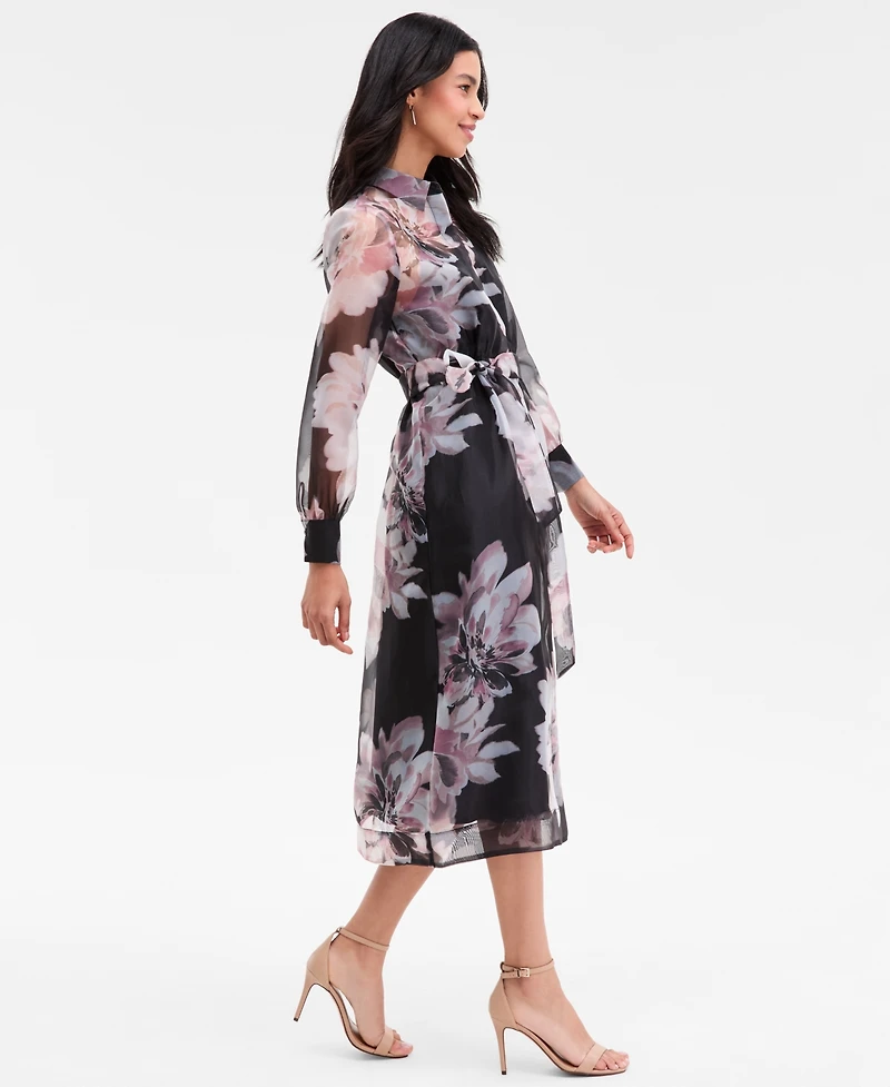 Anne Klein Women's Floral Organza Long-Sleeve Shirtdress