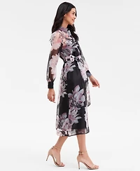 Anne Klein Women's Floral Organza Long-Sleeve Shirtdress