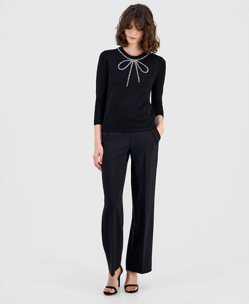 Anne Klein Women's Embellished Bow 3/4-Sleeve Sweater