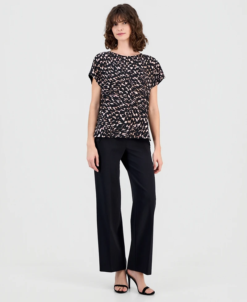 Anne Klein Women's Mixed-Media Short-Sleeve Top