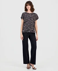 Anne Klein Women's Mixed-Media Short-Sleeve Top