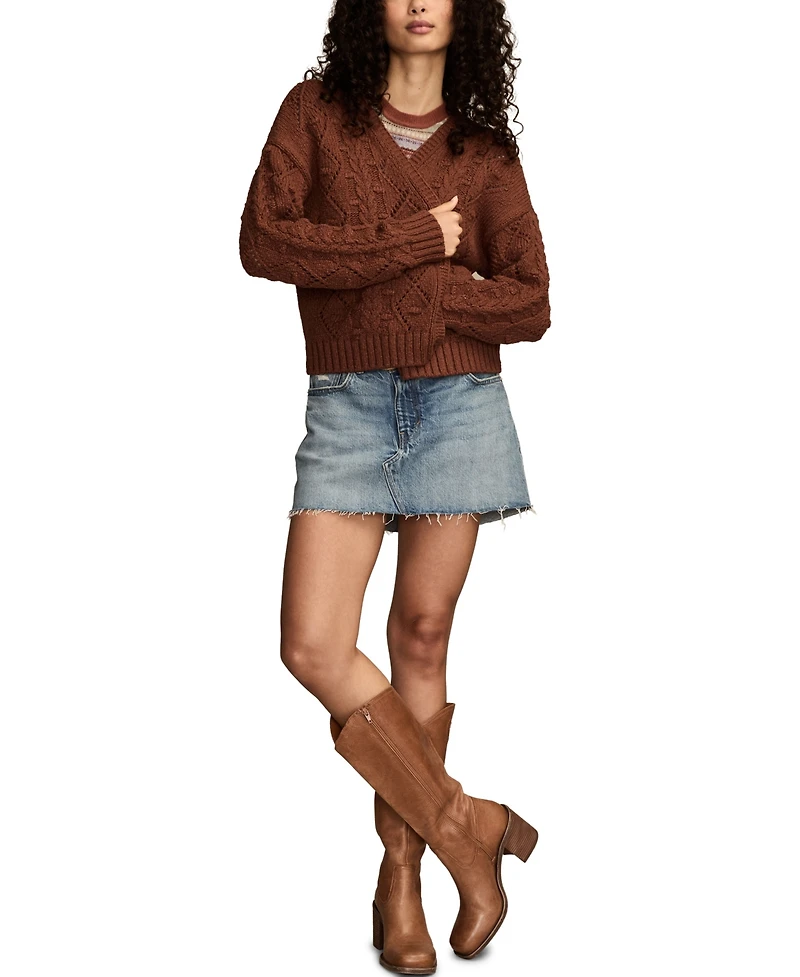 Lucky Brand Women's Cropped Cable Cardigan Sweater