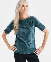 Style & Co Women's Printed Boat-Neck Elbow-Sleeve Top, Macy's Exclusive