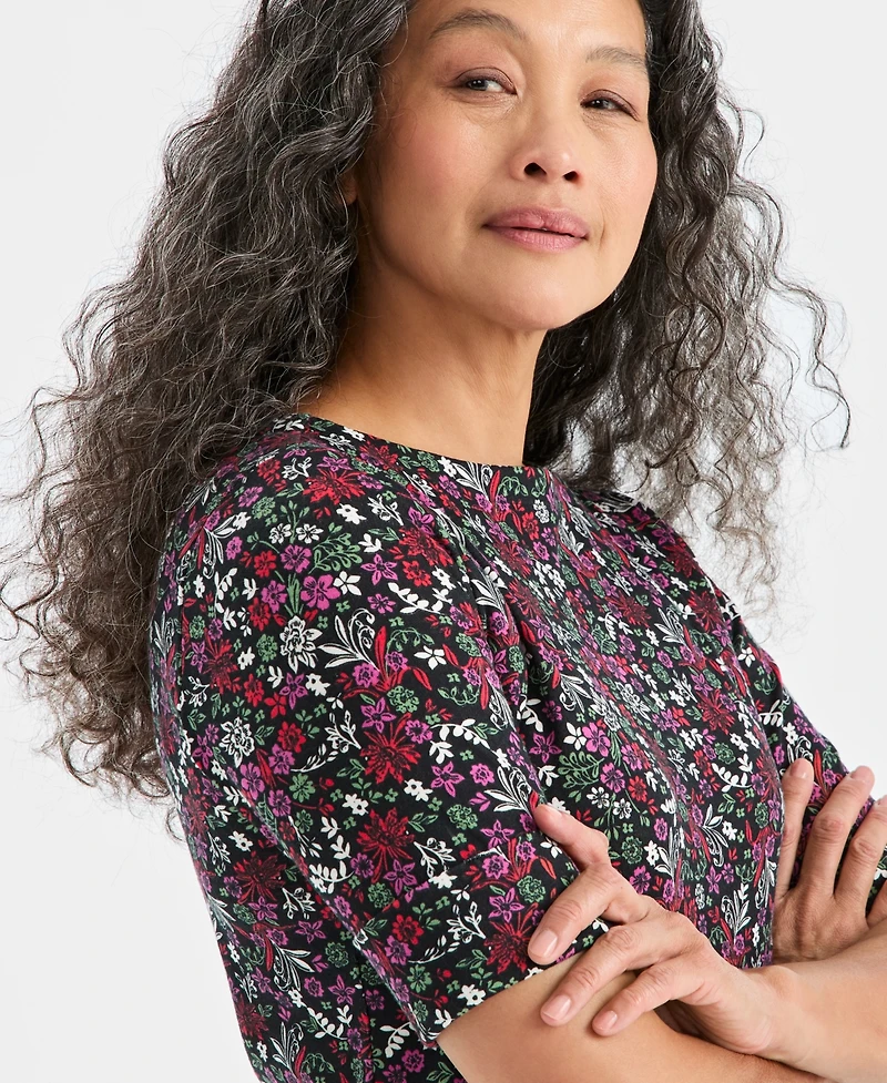 Style & Co Women's Printed Boat-Neck Elbow-Sleeve Top, Macy's Exclusive