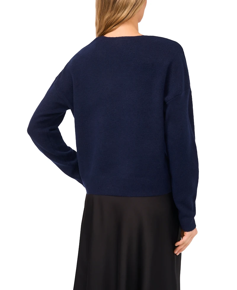 CeCe Women's Bow Detail V-Neck Sweater