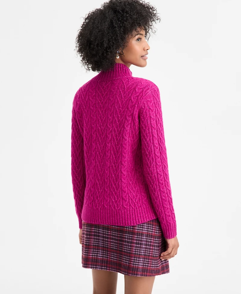 On 34th Women's Mock-Neck Cable-Knit Pullover Sweater, Created for Macy's